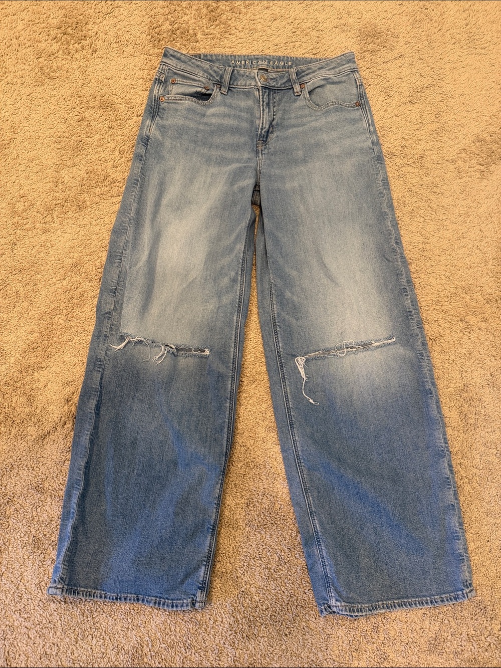 American Eagle Outfitters Light Blue Wide Leg Distressed Jeans